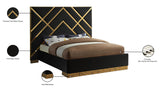 Vector Contemporary Bed with Polished Gold Metal Design and Plush Velvet Upholstery for Modern Elegance