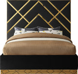 Vector Contemporary Bed with Polished Gold Metal Design and Plush Velvet Upholstery for Modern Elegance