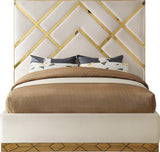 Vector Contemporary Bed with Polished Gold Metal Design and Plush Velvet Upholstery for Modern Elegance