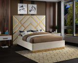 Vector Contemporary Bed with Polished Gold Metal Design and Plush Velvet Upholstery for Modern Elegance