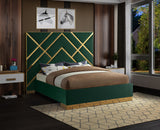Vector Contemporary Bed with Polished Gold Metal Design and Plush Velvet Upholstery for Modern Elegance