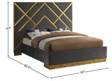 Vector Contemporary Bed with Polished Gold Metal Design and Plush Velvet Upholstery for Modern Elegance