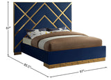 Vector Contemporary Bed with Polished Gold Metal Design and Plush Velvet Upholstery for Modern Elegance