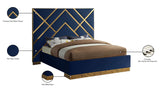 Vector Contemporary Bed with Polished Gold Metal Design and Plush Velvet Upholstery for Modern Elegance
