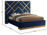 Vector Contemporary Bed with Polished Gold Metal Design and Plush Velvet Upholstery for Modern Elegance