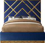 Vector Contemporary Bed with Polished Gold Metal Design and Plush Velvet Upholstery for Modern Elegance