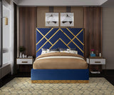 Vector Contemporary Bed with Polished Gold Metal Design and Plush Velvet Upholstery for Modern Elegance