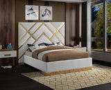 Vector Contemporary Velvet Bed with Polished Gold Metal Design - Luxe Supportive Platform Style