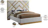 Vector Contemporary Velvet Bed with Polished Gold Metal Design - Luxe Supportive Platform Style