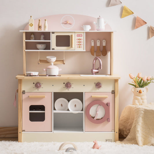 ROBUD Wooden Play Kitchen with Realistic Accessories