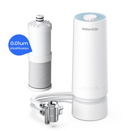 Waterdrop Countertop Water Filter, 4000 Gallons Ultra Filtration System and Filter Life Reminder, Reduces Heavy Metals, Bad Odor, and 99% Chlorine (1 Filter Included) WD-CTF-08