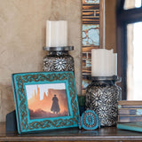 Faux Metal Embossed Flower Pillar Candle Holder, 2 MOQ
