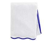 White Large Bath Towels - Royal Blue Border