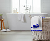 White Large Bath Towels - Royal Blue Border
