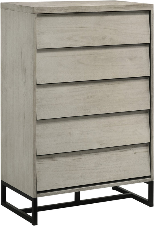 Weston Industrial Mid Century Chest of Drawers - Grey Stone Finish with Matte Black Base Charm