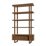 Modern Fluted Wood Bookshelf with Cabinet Storage