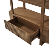 Modern Fluted Wood Bookshelf with Cabinet Storage
