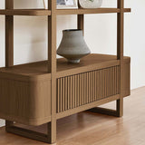 Modern Fluted Wood Bookshelf with Cabinet Storage
