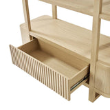 Modern Fluted Wood Bookshelf with Cabinet Storage