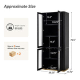 Estrella Modern Gold Frame Glass Display Cabinet with Wine Glass Rack-Bookcase and Bar Storage