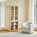 Estrella Modern Gold Frame Glass Display Cabinet with Wine Glass Rack-Bookcase and Bar Storage