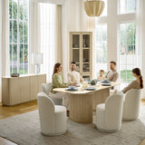Tomas 8-Piece Modern Extendable Dining Set with Storage Buffet & Swivel Chairs