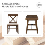 Casandra 6-Piece Transitional Multifunctional Extendable Dining Sets with Cross-Back Chairs and Solid Wood Bench