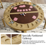 6-Piece 42“ Solid Wood Dual-Purpose Game & Dining Table with Drink Holders
