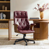 Brigida Curved Wood Back Genuine Leather Office Chair