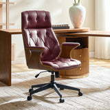 Brigida Curved Wood Back Genuine Leather Office Chair