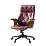 Brigida Curved Wood Back Genuine Leather Office Chair