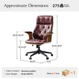 Brigida Curved Wood Back Genuine Leather Office Chair