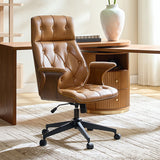 Brigida Curved Wood Back Genuine Leather Office Chair