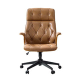 Brigida Curved Wood Back Genuine Leather Office Chair