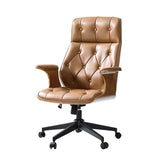 Brigida Curved Wood Back Genuine Leather Office Chair
