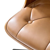 Brigida Curved Wood Back Genuine Leather Office Chair