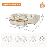 Terra Cloud 139" Boneless Sectional Sofa with Table - Deep-Seated Sectional for Modern Living Rooms