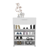 Alpine 35" Tall Shoe Rack with Three Tiers, One Drawer, Five Shelves, Storage Organizer for Shoes, Bedroom, Living Room, Entryway, Modern Design, Stylish Shoe Storage Solution in White