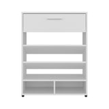 Alpine 35" Tall Shoe Rack with Three Tiers, One Drawer, Five Shelves, Storage Organizer for Shoes, Bedroom, Living Room, Entryway, Modern Design, Stylish Shoe Storage Solution in White