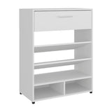 Alpine 35" Tall Shoe Rack with Three Tiers, One Drawer, Five Shelves, Storage Organizer for Shoes, Bedroom, Living Room, Entryway, Modern Design, Stylish Shoe Storage Solution in White