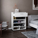 Alpine 35" Tall Shoe Rack with Three Tiers, One Drawer, Five Shelves, Storage Organizer for Shoes, Bedroom, Living Room, Entryway, Modern Design, Stylish Shoe Storage Solution in White