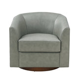 Cathy Geniun Leather Modern Swivel Barrel Chair With Solid Wood Base