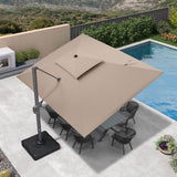 PURPLE LEAF Patio Table and Umbrella Set, 10×13 ft Grey Pole Cantilever Outdoor Umbrella with Base