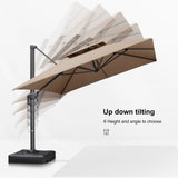 PURPLE LEAF Patio Table and Umbrella Set, 10×13 ft Grey Pole Cantilever Outdoor Umbrella with Base