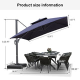 PURPLE LEAF Patio Table and Umbrella Set, 10×13 ft Grey Pole Cantilever Outdoor Umbrella with Base