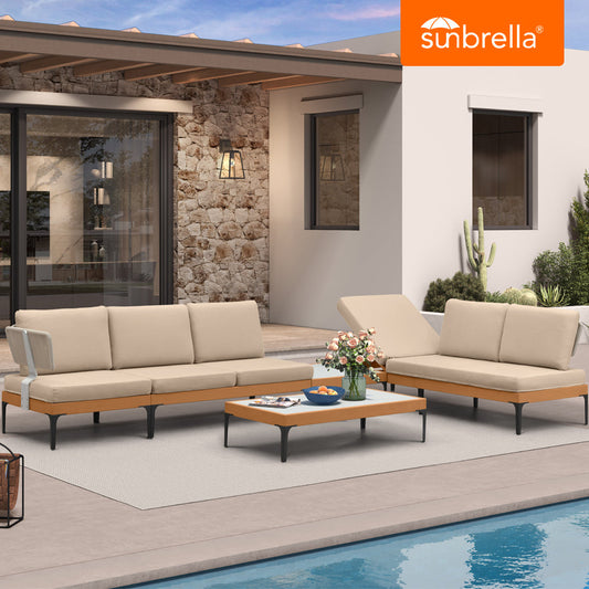 PURPLE LEAF Sicilia L-Shaped Modular Outdoor Sectional with Sunbrella Khaki Cushions Flexible Layout for Poolside Casual Lounge