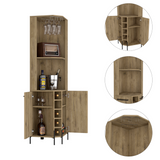 TUHOME Hans Corner Bar Cabinet with Five Built-In Wine Rack, Two Spacious Shelves, Cup Rack and Freestanding Home Bar Storage for Compact Corners, Modern Entertainment and Wine Organization