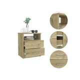 Tuhome Napoles Nightstand in Black with Two Drawers and Open Compartment, Modern Design for Bedroom or Living Room Storage