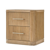 Modern Solid Wood Fluted Nightstand with USB & Oak Texture