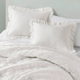 Diamond Quilted Ruffle Edge Comforter Set, Ivory